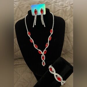 Elegant Red Crystal Necklace & Earring Set